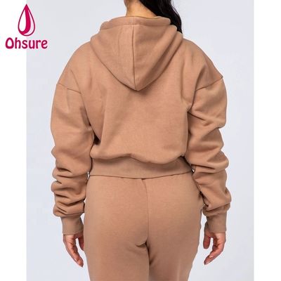 Vêtements de fitness femmes pullover haut en coton organique laine de sport capuchons puff logo femmes entraînement de fitness capuchons