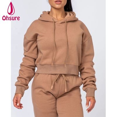 Vêtements de fitness femmes pullover haut en coton organique laine de sport capuchons puff logo femmes entraînement de fitness capuchons