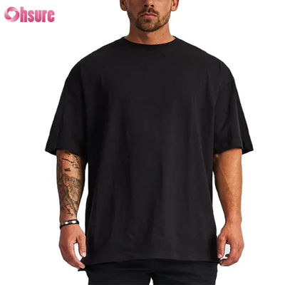 T-shirt épais streetwear avec logo personnalisé, imprimé en coton noir, épaules tombantes, épais, vierge