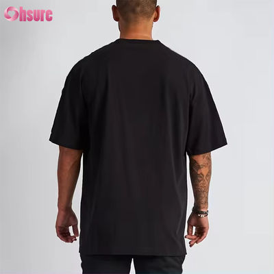 T-shirt épais streetwear avec logo personnalisé, imprimé en coton noir, épaules tombantes, épais, vierge