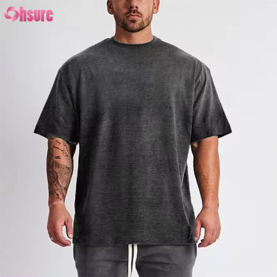 T-shirt épais streetwear avec logo personnalisé, imprimé en coton noir, épaules tombantes, épais, vierge