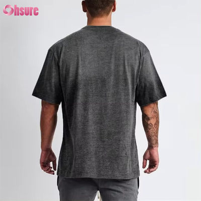 T-shirt épais streetwear avec logo personnalisé, imprimé en coton noir, épaules tombantes, épais, vierge