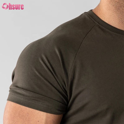 T-shirt de musculation pour homme, de gym, avec ourlet incurvé long, coupe ample, en coton mélangé (95% coton, 5% élasthanne), uni, vierge, avec logo personnalisé