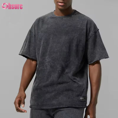 Logo personnalisé Homme Noir Épais 100% Coton Active Oversize Délavage Acide Ourlet Brut T-shirt de Sport Gym Tee Shirt Homme