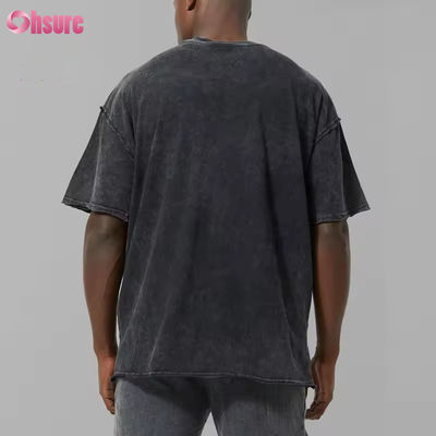 Logo personnalisé Homme Noir Épais 100% Coton Active Oversize Délavage Acide Ourlet Brut T-shirt de Sport Gym Tee Shirt Homme