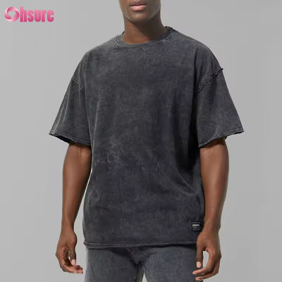 Logo personnalisé Homme Noir Épais 100% Coton Active Oversize Délavage Acide Ourlet Brut T-shirt de Sport Gym Tee Shirt Homme