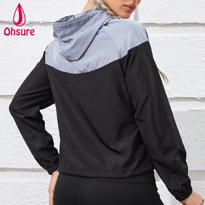 LOGO personnalisé 100% polyester deux tons demi fermeture à glissière Sports encapuchonné Sports porter haut femmes fitness gym veste d'entraînement