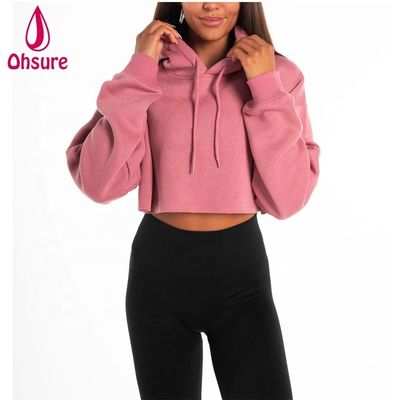 Femmes poids lourd Hoodie haut de l'entraînement Vêtement en coton Pullover haut de l'entraînement de culture Hoodie surdimensionné
