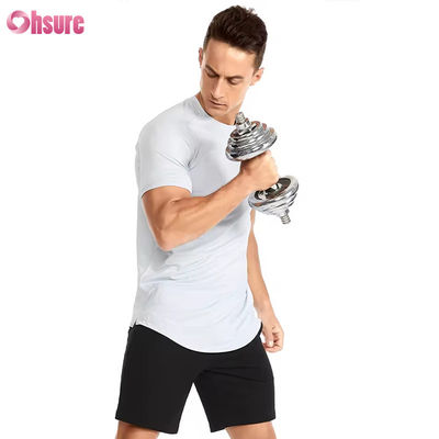T-shirts de sport de gym pour hommes, vêtements de fitness en gros, taille US, respirants, à haute élasticité, à séchage rapide, pour la course à pied, coupe ajustée