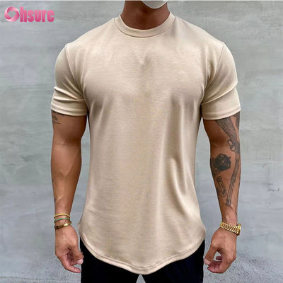T-shirt de sport pour hommes, entraînement en coton élastique, coupe ample, musculation, fitness, impression sérigraphique, coupe décontractée