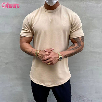 T-shirt de sport pour hommes, entraînement en coton élastique, coupe ample, musculation, fitness, impression sérigraphique, coupe décontractée