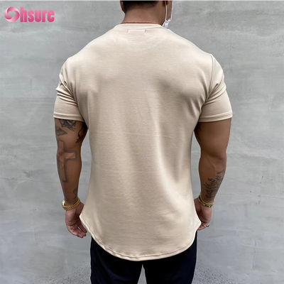 T-shirt de sport pour hommes, entraînement en coton élastique, coupe ample, musculation, fitness, impression sérigraphique, coupe décontractée