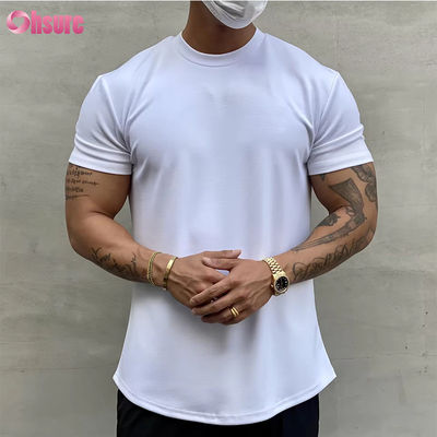 T-shirt de sport pour hommes, entraînement en coton élastique, coupe ample, musculation, fitness, impression sérigraphique, coupe décontractée