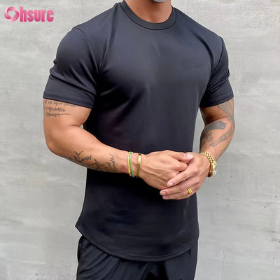 T-shirt de sport pour hommes, entraînement en coton élastique, coupe ample, musculation, fitness, impression sérigraphique, coupe décontractée