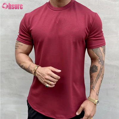 T-shirt de sport pour hommes, entraînement en coton élastique, coupe ample, musculation, fitness, impression sérigraphique, coupe décontractée
