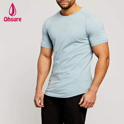 T-shirts de sport en bambou pour hommes, manches raglan, col ras du cou, coupe ajustée, légers pour l'entraînement