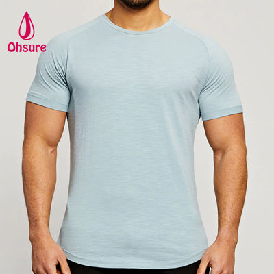 T-shirts de sport en bambou pour hommes, manches raglan, col ras du cou, coupe ajustée, légers pour l'entraînement