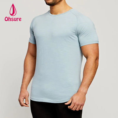T-shirts de sport en bambou pour hommes, manches raglan, col ras du cou, coupe ajustée, légers pour l'entraînement
