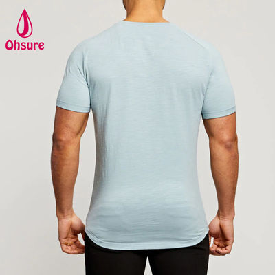 T-shirts de sport en bambou pour hommes, manches raglan, col ras du cou, coupe ajustée, légers pour l'entraînement