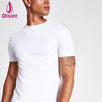 Logo personnalisé T-shirt de sport Muscle Slim Fit 95% Bambou 5% Spandex Bodybuilding Fitness T-shirt pour hommes Sport T-shirt blanc
