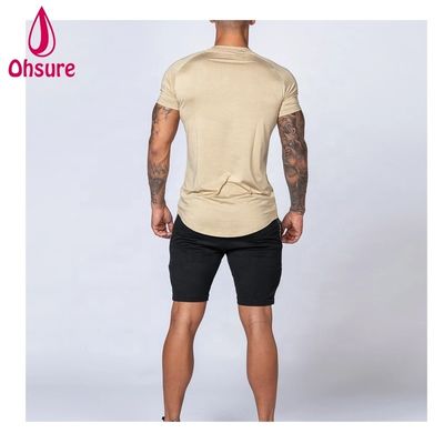 Gymnase Vêtements d'exercice pour hommes T-shirt en bambou T-shirt de sport Vêtements d'entraînement Manches courtes Impression d'impression décontractée motif tricoté Soutien musculaire