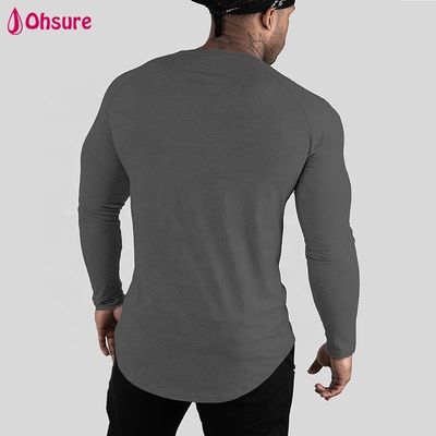 T-shirt de sport pour homme, coupe ajustée, amincissante, haut, manches longues, col rond, ourlet arrondi, entraînement, musculation, chemises de gym, vierge, décontracté