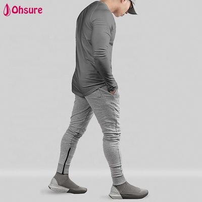T-shirt de sport pour homme, coupe ajustée, amincissante, haut, manches longues, col rond, ourlet arrondi, entraînement, musculation, chemises de gym, vierge, décontracté