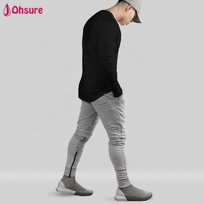 T-shirt de sport pour homme, coupe ajustée, amincissante, haut, manches longues, col rond, ourlet arrondi, entraînement, musculation, chemises de gym, vierge, décontracté