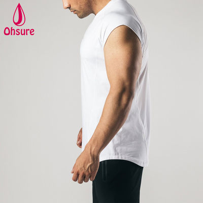 T-shirt sans manches imprimé avec bords francs pour homme, vêtement d'entraînement, haut de gym, t-shirts pour homme, t-shirt uni décontracté, chemises unies