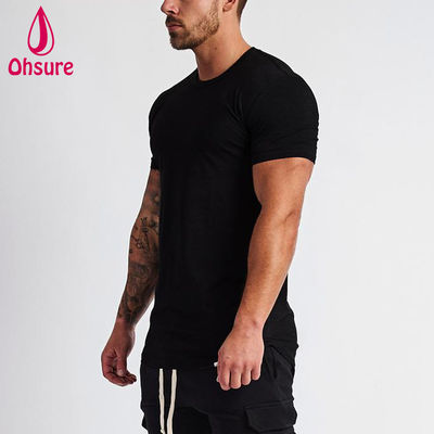 T-shirt de fitness pour hommes, noir uni, à séchage rapide, pour la course et le sport en salle, de haute qualité, pour l'été