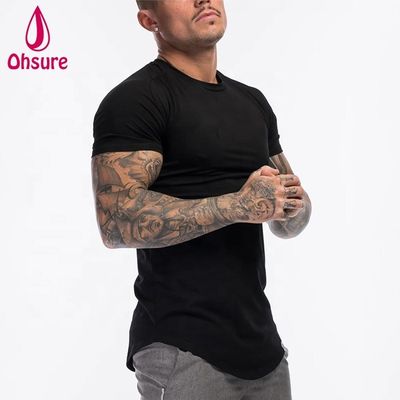 T-shirt de sport pour hommes en coton et spandex personnalisé, vert armée, à manches courtes, uni, pour l'entraînement