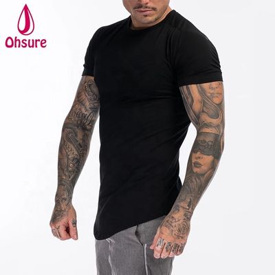 T-shirt de sport pour hommes en coton et spandex personnalisé, vert armée, à manches courtes, uni, pour l'entraînement