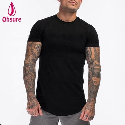 T-shirt de sport pour hommes en coton et spandex personnalisé, vert armée, à manches courtes, uni, pour l'entraînement