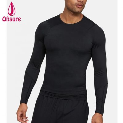 Vente chaude en gros vêtements de gym Slim Fit hommes chemise de compression hommes vêtements de sport hommes t-shirts à manches longues Jersey vierge décontracté col rond