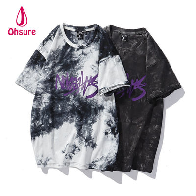 Ohsure 2023 T-Shirt personnalisé de lavage coton cravate teintée T-shirt de rue à manches courtes été Unisexe Hommes motif d'impression décontracté