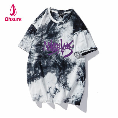 Ohsure 2023 T-Shirt personnalisé de lavage coton cravate teintée T-shirt de rue à manches courtes été Unisexe Hommes motif d'impression décontracté