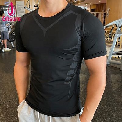 T-shirt à manches courtes et étroitement ajusté, absorbant la sueur, en gros, sur mesure, nouveau design, homme, gymnase, course, sport, tissé.