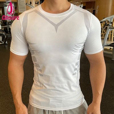 T-shirt à manches courtes et étroitement ajusté, absorbant la sueur, en gros, sur mesure, nouveau design, homme, gymnase, course, sport, tissé.