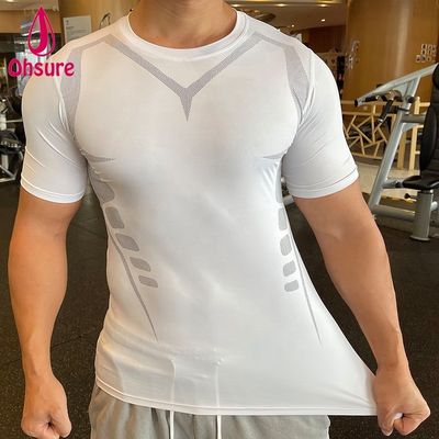 T-shirt à manches courtes et étroitement ajusté, absorbant la sueur, en gros, sur mesure, nouveau design, homme, gymnase, course, sport, tissé.